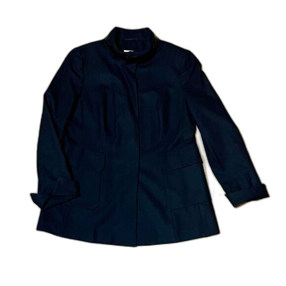 Akris Punto Black Wool Stretch Coat Size 10 Swiss Made Structured Shoulders - Picture 9 of 16